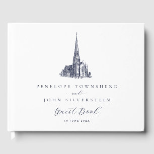 Elegant Vintage Kyrkillustration Bröllop Gästböcker