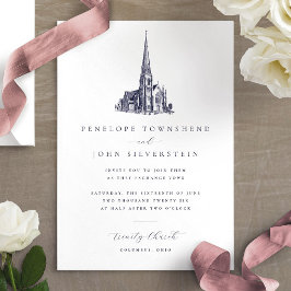 Elegant Vintage kyrkillustration Bröllop Inbjudningar