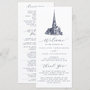 Elegant Vintage kyrkillustration Bröllop Program