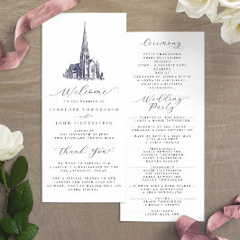 Elegant Vintage kyrkillustration Bröllop Program