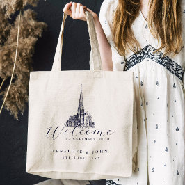 Elegant Vintage kyrkillustration Bröllop Tygkasse