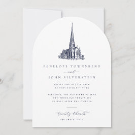 Elegant Vintage Kyrkillustration Bröllopsbåge Inbjudningar