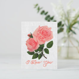 Elegant Vintage La Frankrike Ro Blommigt I Kärlek Vykort