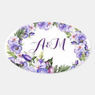 Elegant Vintage Lavender Blommigt Monogram Sticker Ovalt Klistermärke