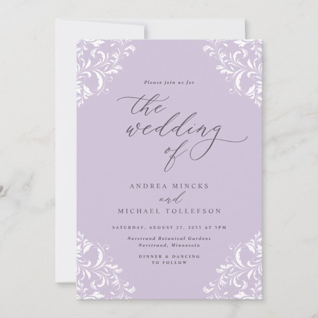 Elegant Vintage Lavender Lila Bröllop Inbjudningar (Framsida)