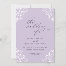 Elegant Vintage Lavender Lila Bröllop Inbjudningar