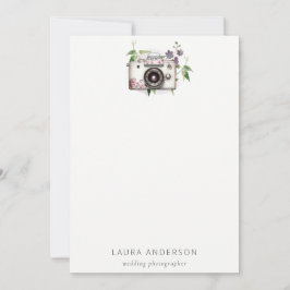Elegant Vintage Leafy Blommigt Camera Photography Anteckningskort