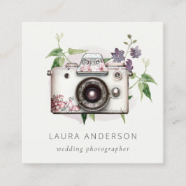 Elegant Vintage Leafy Blommigt Camera Photography Fyrkantigt Visitkort
