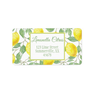 Elegant Vintage Lemon Fruits Lövs and Flowers Adressetikett