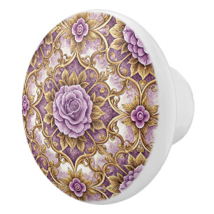 Elegant Vintage Lila Guld Ornamenterad Blommig Des Knopp