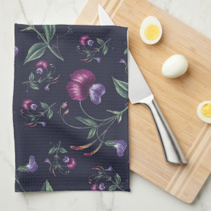 Elegant Vintage Lila Orkidéer Blommönster Kökshandduk