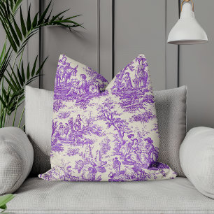 Elegant vintage lila toile de jouy kudde