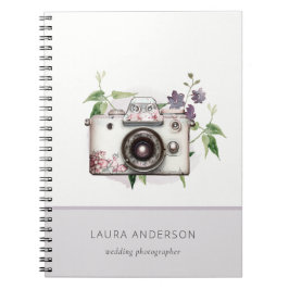 Elegant Vintage Lilac Blommigt Camera Photography Anteckningsbok