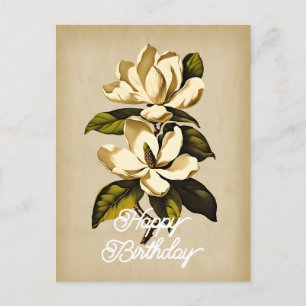 Elegant Vintage Magnolia Blomma Glad Födelsedag Vykort