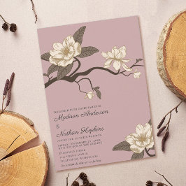 Elegant Vintage Magnolia Rosa Bröllop Inbjudningar