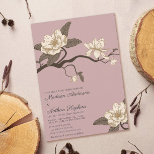 Elegant Vintage Magnolia Rosa Bröllop Inbjudningar