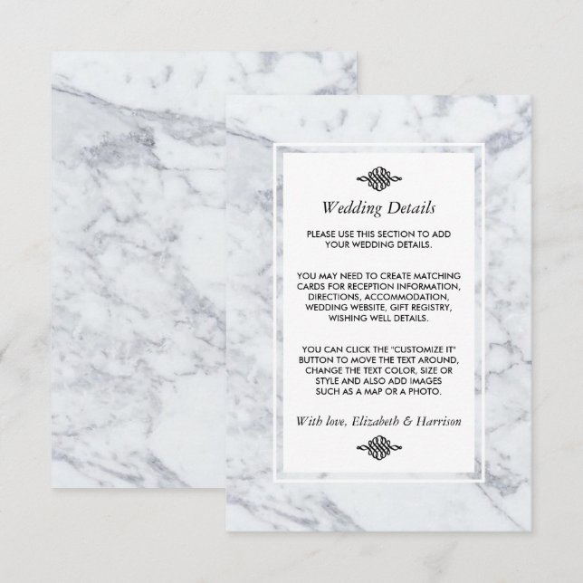 Elegant Vintage Marble Bröllop Detail Tilläggskort (Fram/baksida)