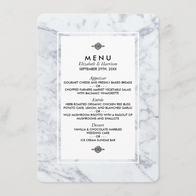 Elegant Vintage Marble Bröllop Menu Meny (Framsida)