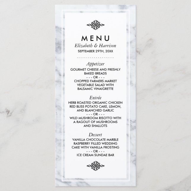 Elegant Vintage Marble Bröllop Menu Meny (Framsida)