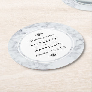 Elegant Vintage Marble Bröllop Underlägg Papper Rund