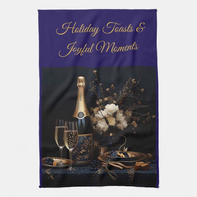 Elegant vintage marinblå och guld kökshandduk (Vertikal)