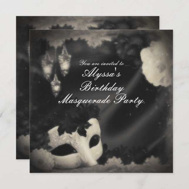 Elegant Vintage Maskeradmaskerad Party Inbjudan (Fram/baksida)