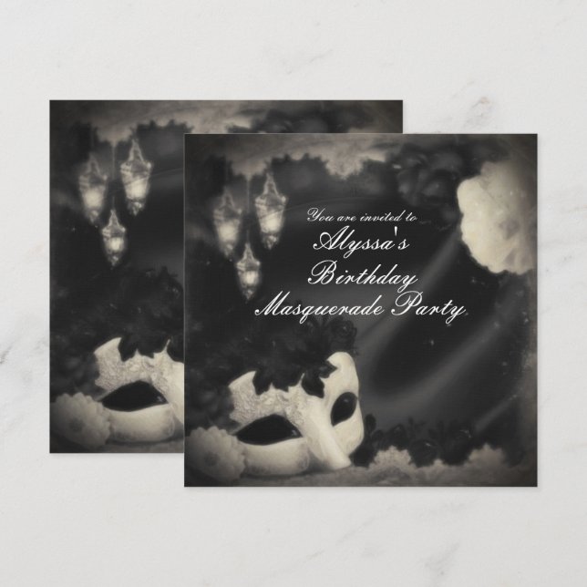 Elegant Vintage Masquerade Mask Fest Invitation Inbjudningar (Fram/baksida)