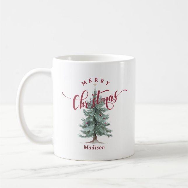 Elegant Vintage Merry Christmas Script Rustic Tree Kaffemugg (Vänster)