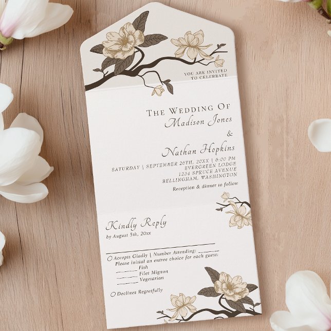 Elegant Vintage Minimal Cream Magnolia Bröllop (Skapare uppladdad)