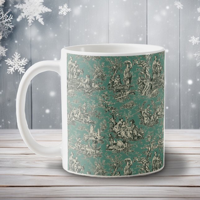 Elegant vintage mint teal toile de jouy kaffemugg (Skapare uppladdad)