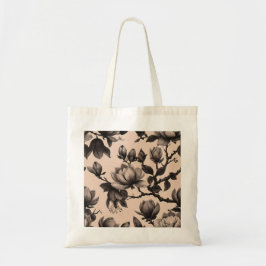 Elegant Vintage Monochrome Magnolia Tote Tygkasse