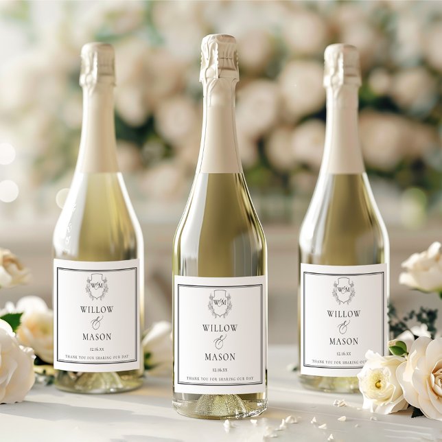 Elegant Vintage Monogram Bröllop (Elegant Vintage Monogram Wedding Sparkling Wine Label)