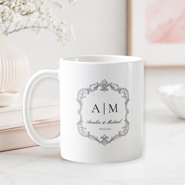  Elegant Vintage Monogram Bröllop  Kaffemugg (Elegant Vintage Monogram Wedding Coffee Mug)
