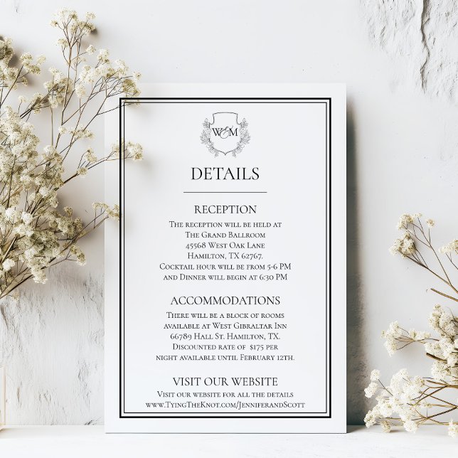 Elegant Vintage Monogram Bröllop Tilläggskort (Elegant Vintage Monogram Wedding Enclosure Card)