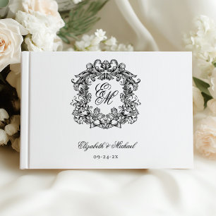 Elegant Vintage Monogram Bröllopskrönika Gästböcker