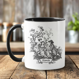 Elegant vintage monogram svart toile de jouy mugg