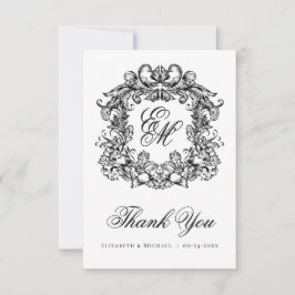 Elegant Vintage Monogram Vapensköld Bröllop Tack Kort