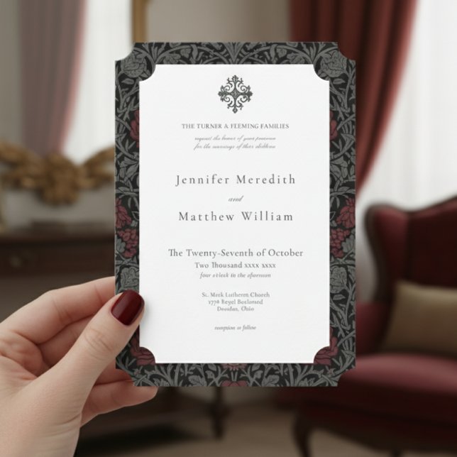 Elegant Vintage Moody  Botaniska Bröllop Inbjudningar (Elegant Vintage Gothic Moody Botanical Wedding Invitation)