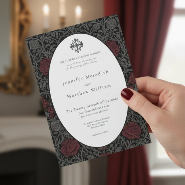 Elegant Vintage Moody  Botaniska Bröllop Inbjudningar (Elegant Vintage Gothic Moody Botanical Wedding Invitation)