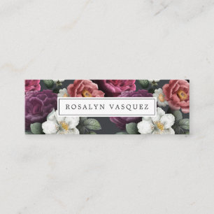 Elegant Vintage Mörk Blomma på Svart Mini Visitkort