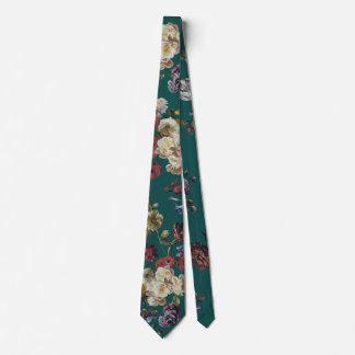 Elegant Vintage Mörk Dyster Blommig på Turkos Slips