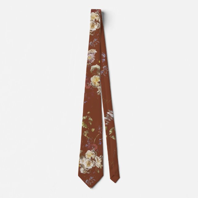 Elegant Vintage Mörk Dyster Blommig  Slips (Framsida)