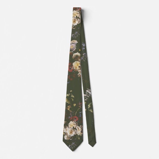 Elegant Vintage Mörk Dyster Blommig  Slips (Framsida)