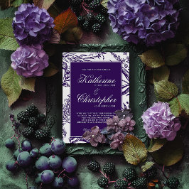 Elegant Vintage Mörk Lila Botaniska Bröllop Inbjudningar