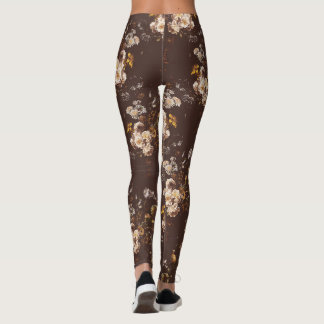 Elegant Vintage Mörk Moody Brun Blommig Leggings