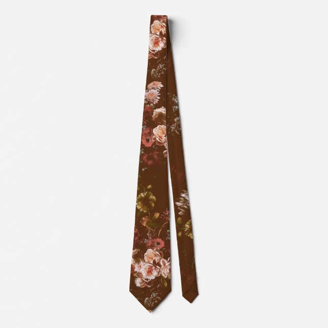 Elegant Vintage Mörk Moody Brun Blommig  Slips (Framsida)