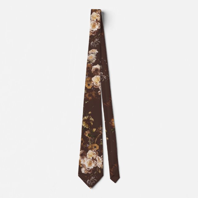 Elegant Vintage Mörk Moody Brun Blommig  Slips (Framsida)