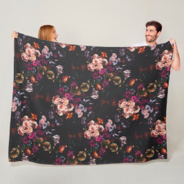 Elegant Vintage Mörk Moody Burgunder Blommig Fleecefilt