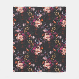 Elegant Vintage Mörk Moody Burgunder Blommig Fleecefilt