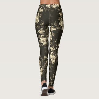 Elegant Vintage Mörk Moody Burgunder Blommig Leggings